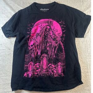 VampireFreaks Mens Grim Reaper Graphic T-Shirt Black Pink Gothic Size L 2024